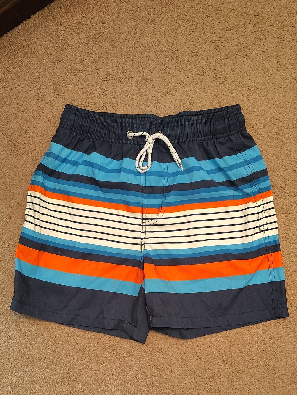 Striped Blue & Orange Swim Trunks